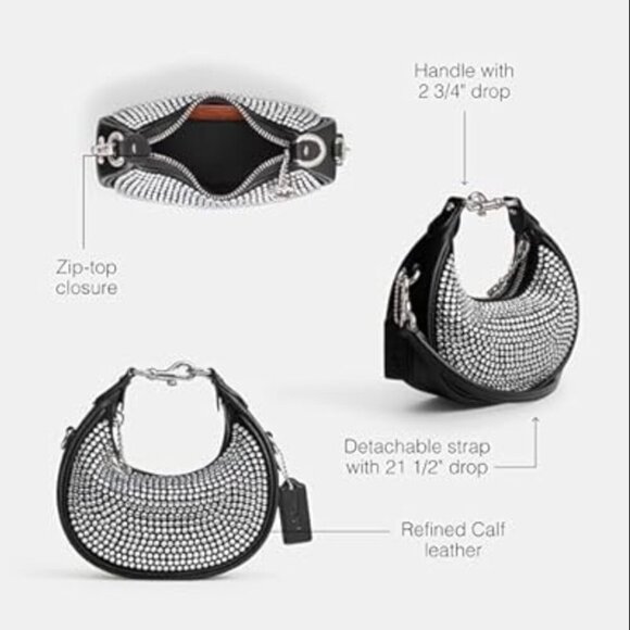 Coach Jonie Mini Bag CW574 Black Crystal Beaded Leather Crossbody Wristlet - Picture 13 of 14